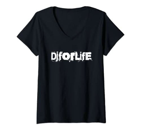 Femme Dj For Life T-shirt Avec Col En v | Funky Pearls