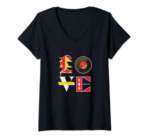 Femme Love Vinyl T-shirt Avec Col En v | Funky Pearls