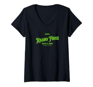 Femme Radio Funk Green T-Shirt avec Col en V - DJ FOR LIFE