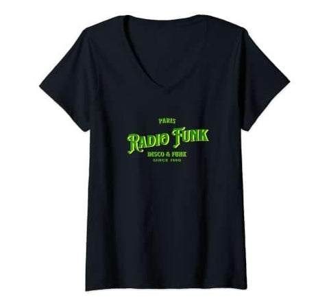 Femme Radio Funk Green T-Shirt avec Col en V - DJ FOR LIFE