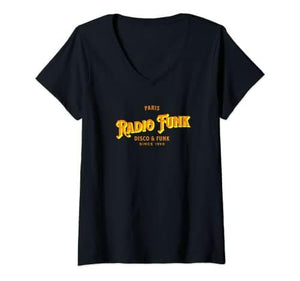 Femme Radio Funk Orange T-Shirt avec Col en V - DJ FOR LIFE